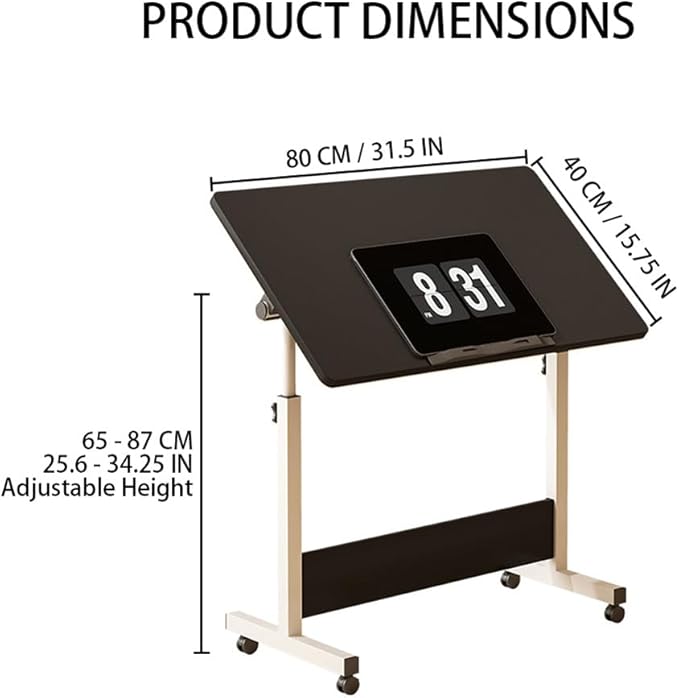 Small Standing Desk Foldable Stand Up Desk with Wheels Mobile Computer Table Adjustable Height Desktop Sit Stand Table Workstations for Small Spaces and Home Office (Black)