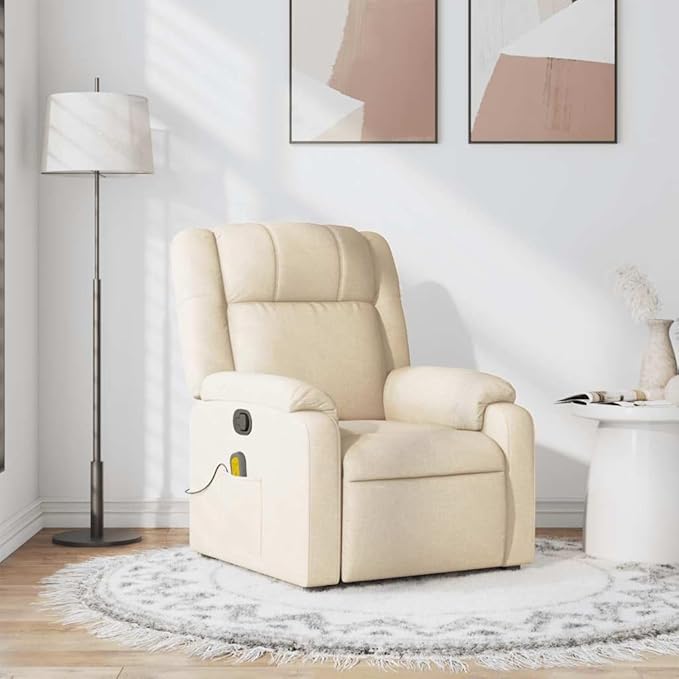 vidaXL Massage Recliner Chair for Living Room Adjustable Recliner with 6-Point Vibration Massage Home Theater Seating with Padded Seat Backrest &amp Side Pocket Cream Fabric