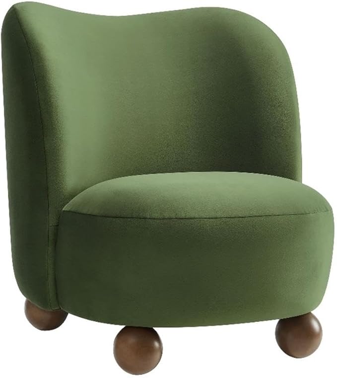 Modway Monroe Performance Velvet Accent Chair in Moss Green Walnut - Upholstered Stain-Resistant Barrel Chair - Comfy Lounge Chair - Oversized Round Armless Reading Chair for Living Room