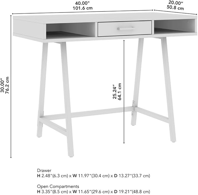 Pemberly Row 40 W Writing Desk Reclaimed Pine Finish Engineered Wood Industrial Style Compact Desk with Storage Box Drawer Open Compartments Powder-Coated Metal Legs for Home Office or Study