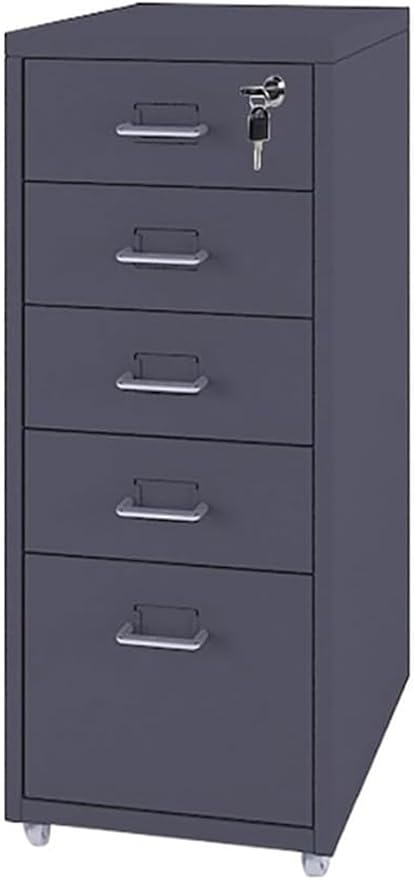Vertical Filing Cabinet Metal Mobile File Cabinet with Lock and Casters 3/5 /6/8 Drawer Home Office Cabinet for /A4 File (Color : Dark Gray Size : 5 Drawer)
