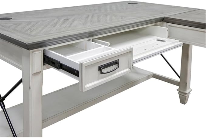 Martin Furniture Hartford Contemporary L-Shaped Wood Desk with 2 Utility Drawers Easy Assemble in Weathered White Finish