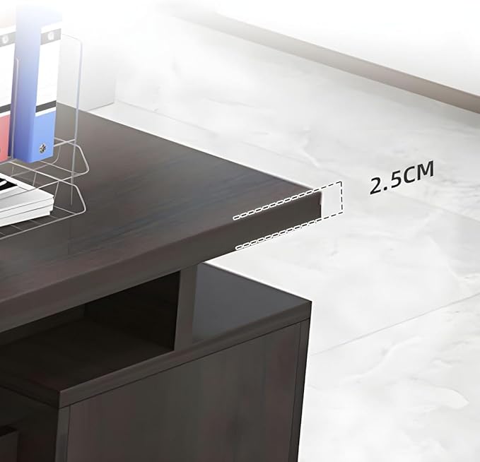 RUNNUP L-Shaped Executive Desk Contemporary Home Office Desk with Drawers and Cable Management Brown Writing Desk 63 L x 47 W x 31 H Left Hand Return