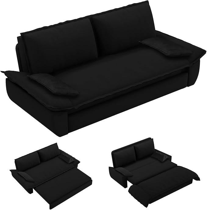Rovibek 73 Pull Out Couch Queen Size 3 in 1 Convertible Sleeper Sofa Bed Velvet Convertible Sofa Bed Futon Loveseat Sleeper for Living Room Apartment Black