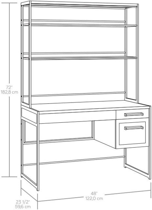 Pemberly Row Engineered Wood Computer Desk with Hutch Barrel Oak Finish 72 in H x 48 in W x 23 in D Adjustable Shelves Keyboard Tray File Drawer Industrial Home Office Desk