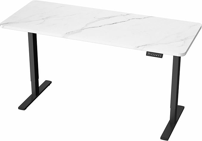 VIVO Electric Dry Erase 60 x 24 in Standing Desk Memory Height Adjustment 1B Series Holds 220 lbs White Marble Pattern Top Black Frame DESK-KIT-1B6WM