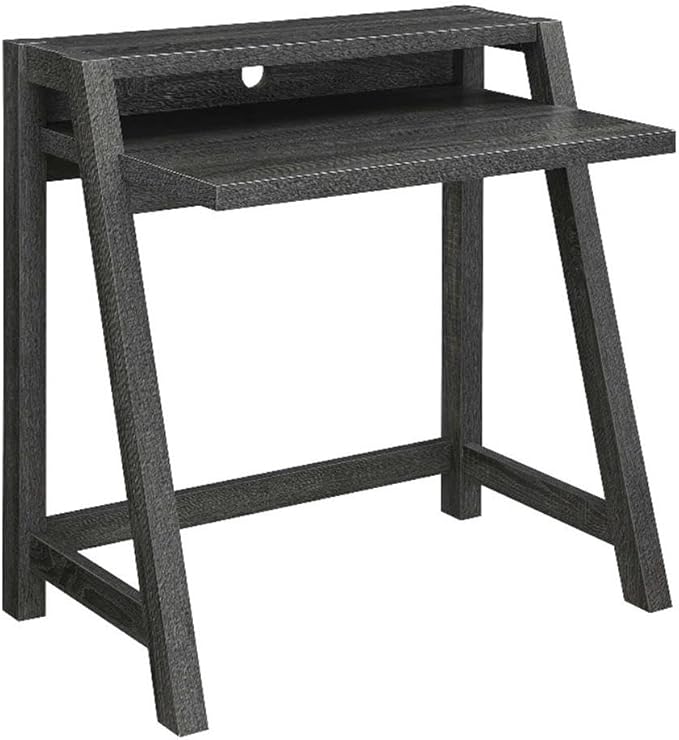 Pemberly Row Two-Tier Home Office Desk 34.5 x 22 x 35 in Gray Wood Finish Manufactured Wood with Woodgrain Melamine Spacious Desktop and Shelving Cable Management Hole Modern/Contemporary Style