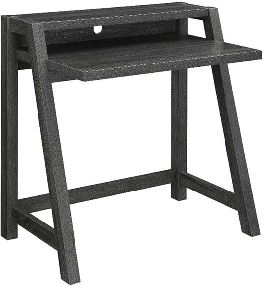 Pemberly Row Two-Tier Home Office Desk 34.5 x 22 x 35 in Gray Wood Finish Manufactured Wood with Woodgrain Melamine Spacious Desktop and Shelving Cable Management Hole Modern/Contemporary Style