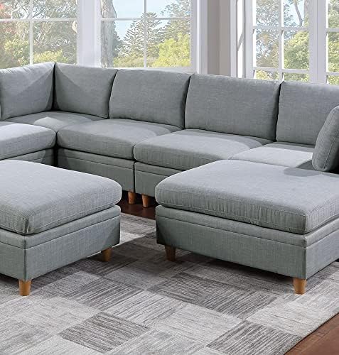 NewCosmos Living Room Furniture Armless Chair Light Grey Dorris Fabric 1pc Cushion Armless Chair Wooden Legs