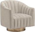 BOWERY HILL Contemporary Swivel Accent Chair Polyester Pearl Velvet Upholstery Barrel Back Brass-Tone Metal Base 31 in H x 30 in W x 32.25 in D Ivory Finish Modern Living Room or Lounge Chair