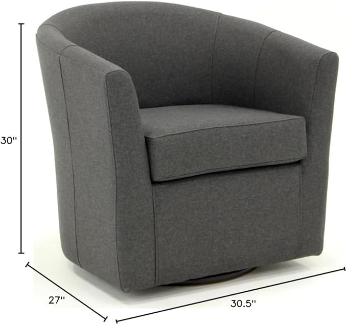Pemberly Row Traditional Swivel Club Chair 30H x 30.5W x 27D Fabric Upholstery Dark Gray Finish 360-Degree Swivel Base Padded Removable Seat Flared Arms Comfortable Accent Chair for Living