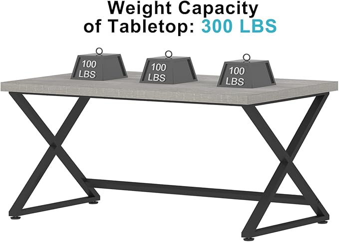 IBF Gray Computer Desk Industrial 60” Work Desk for Writing Study Simple Wooden Metal Executive Home Office Desk Modern Pc Gaming Laptop Workstation Computer Table in Bedroom Light Grey Oak