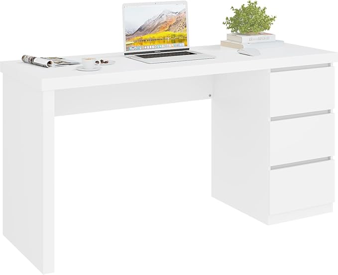 Desk with Drawers White Computer Desk with 3 Drawer Small Space Writing Desk with Drawers for Home Office Modern Simple Design 53.3 Inch