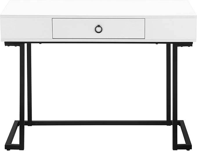 Monarch Specialties 7385 Computer Desk Home Office Laptop Storage Drawers 42 L Work Metal Laminate Glossy White Black Contemporary Modern Desk-42 41.75 L x 19.75 W x 30 H