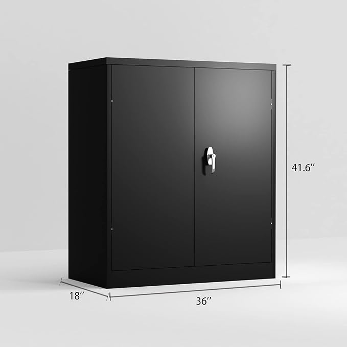 GLigeT Filing Cabinet Black Metal Filing Cabinet Storage Cabinet with 2 Doors and 2 Shelves Lockable Steel Storage Cabinet for Office File Storage Cabinets