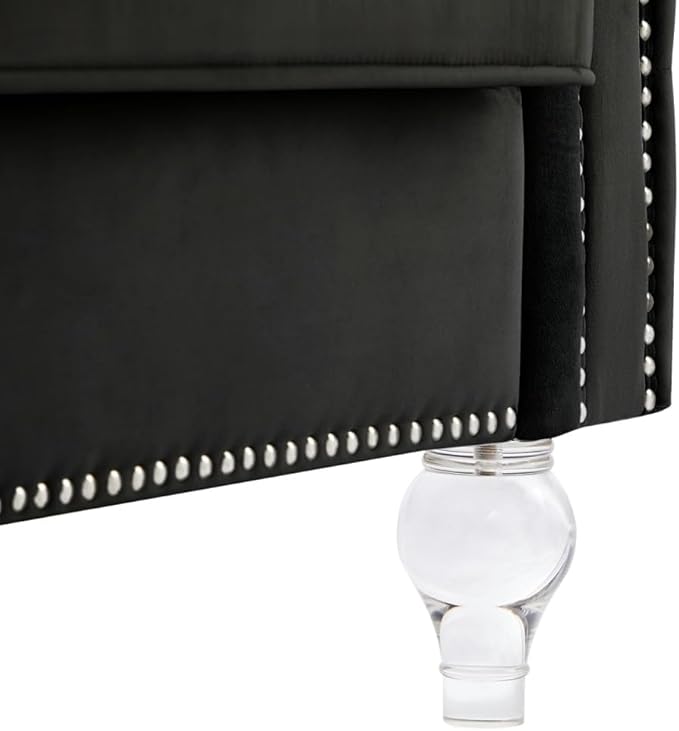 i-POOK 60 2-Seater Chesterfield Sofa Tufted Velvet Loveseat Sofa Couch with 2 Plush Pillows Crystal Legs and Nailhead Trim Arms Diamond Comfy Sofa for Living Room Office Guests Room Black