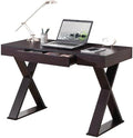 Brown Home Office Desk with Center Drawer Stylish Espresso Modern Computer Desk with Wood Finish and X-Shaped Steel Support Frame