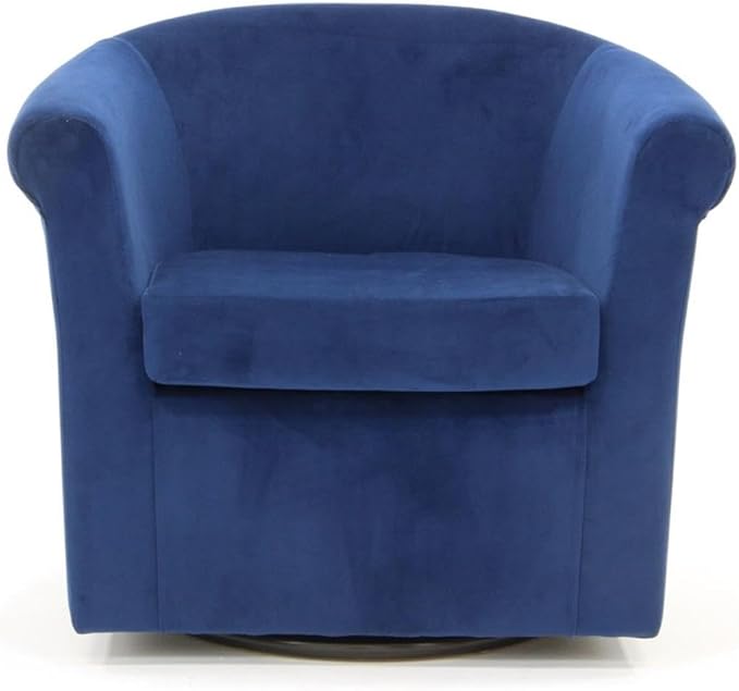 Pemberly Row Swivel Club Chair 30H x 30.5W x 27D Polyester Fabric Upholstered Blue Finish Rounded Arms Removable Padded Seat 360-Degree Swivel Base Accent Seating for Living Room or Reading