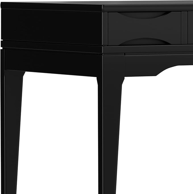 SIMPLIHOME Harper Small Desk - 48 inch Wide Solid Hardwood Writing Desk in Black Mid-Century Modern Home Office Table for Study or Work with 2 Drawers and Flip-Down Keyboard Tray
