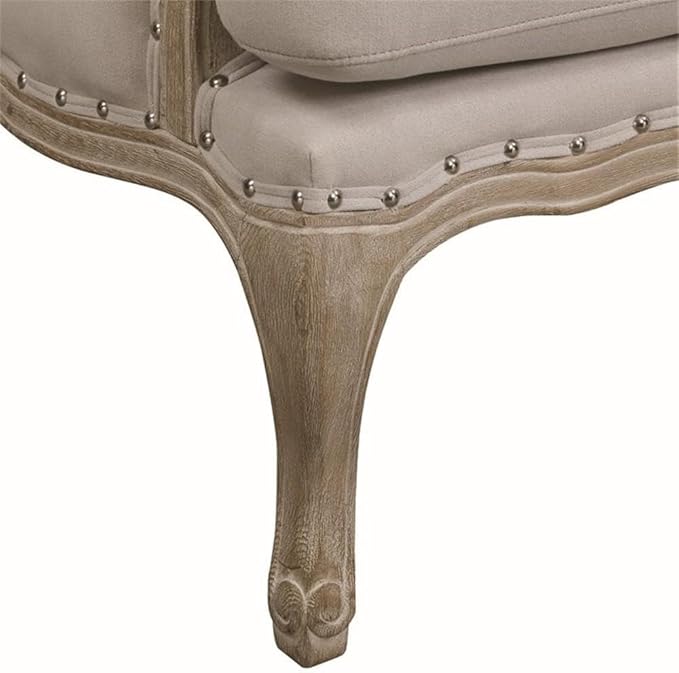 Pemberly Row Modern Wood Accent Chair Cream Upholstery Distressed Wooden Frame Taupe Finish Nail Head Trim Foam Cushions Cabriole Feet Living Room Furniture Indoor Seating