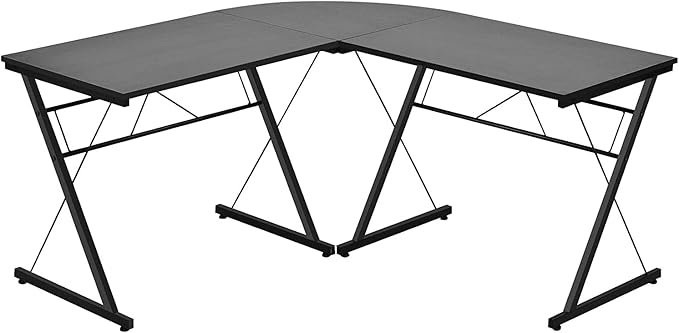 GRAFFY L-Shaped Computer Desk - Gaming Corner Workstation with Large Monitor Stand Round Corner Multifunctional Home Office Desk (Black)