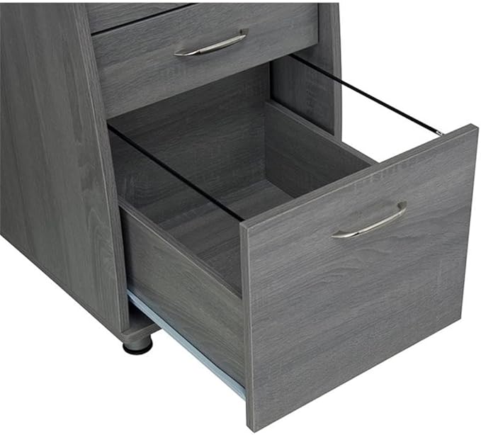 Pemberly Row 48 Wide Home Office Computer Desk in Gray with CPU Storage Cabinet and Hanging File Cabinet Grey