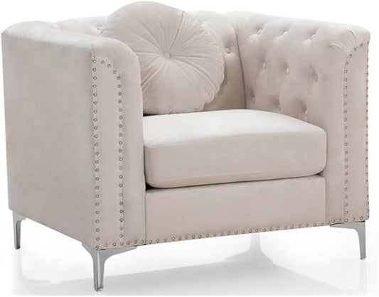 Glory Furniture Pompano Velvet Upholstered Chair in Ivory
