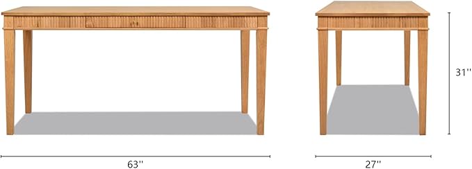 Modern Farmhouse 1-Drawer Fluted Home Office Writing Desk Natural Blonde Solid Rubberwood &amp Rubberwood Veneer