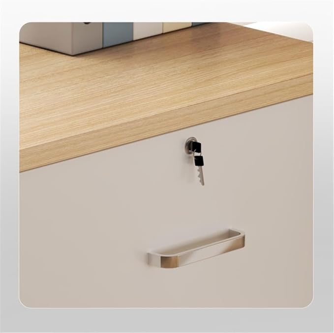 File Cabinets Wooden Thickened Under-Desk Filing Cabinet Movable Office Simple Lockable Storage Bedroom Bedside File Storage Cabinets(White)