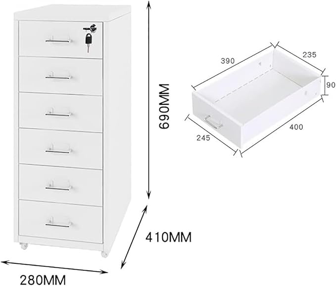 File Cabinet Metal Mobile File Cabinet with Lock and Casters Vertical Filing Cabinet 3/5 /6/8 Drawer Home Office Cabinet for /A4 File (Color : Pink Size : 6 Drawer)