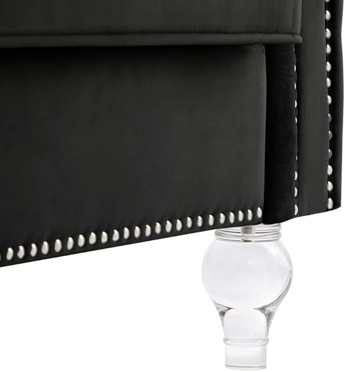 i-POOK 83 W 3 Seat Velvet Couch Chesterfield Sofa with 2 Plush Pillows Crystal Legs and Nailhead Trim Arms Button Tufted Black Couch for Living Room Office Guests Room