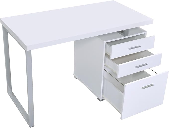 Penau White 3-Drawer Reversible Office Desk Contemporary Writing Desk with Metal Legs Spacious Surface for Work and Study 30 Inch High 47.25 Inch Wide Silver Accents