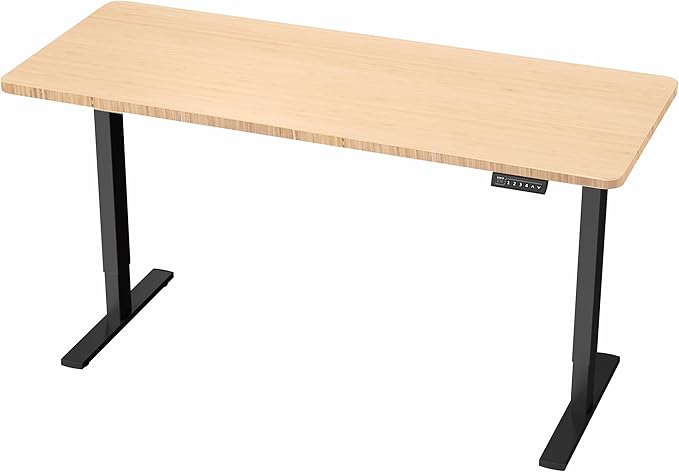 VIVO Electric 60 x 24 in Real Bamboo Standing Desk Memory Height Adjustment 1B Series Holds 220 lbs One-Piece Top Black Frame DESK-KIT-1B6O