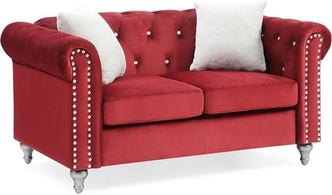 Glory Furniture Raisa Velvet Loveseat in Burgundy
