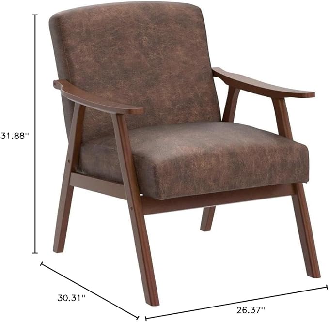 Accent Chair with Microfiber Upholstery and Solid Wood Frame Classic Mid-Century Modern Living Room Furniture for Extra Seating Brown