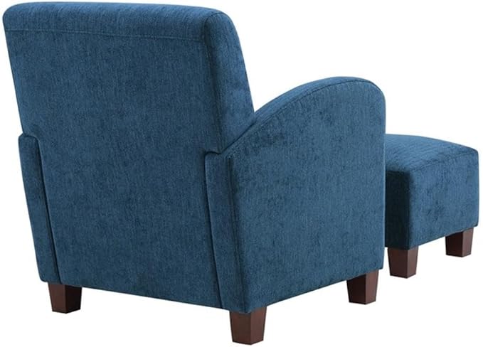 Pemberly Row Accent Chair &amp Ottoman Navy Blue Herringbone Fabric Medium Espresso Legs Double Stitch Detail Padded Seat with Foam and Spring Support 29.25 W x 32 D x 35 H Living Room Seati