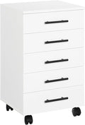 HOOBRO 5-Drawer File Cabinet Office Filing Cabinet with Drawers Wooden Mobile Storage Cabinet with Wheels for Makeup Home Office Easy Assembly White WT05WJ01G1
