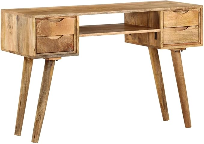 Wooden Writing Computer Desk with 4 Drawers and a Shelf Home Office Desk Writing Study Table PC Desk Workstation for Bedroom Solid Mango Wood 45.3x18.5x29.9