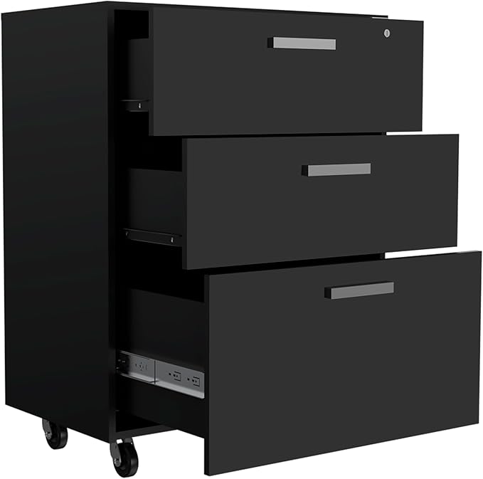 Mobile Filing Cabinet with 3 Spacious Drawers Gray Particle Board Modern Small Storage Cabinet for Home Office Study Room