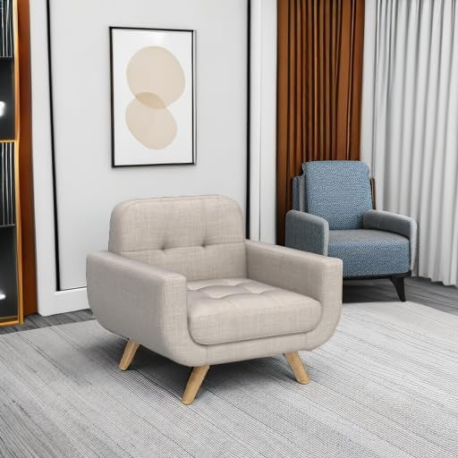 Rosevera Elena Contemporary Accent Armchair with Linen Upholstery Living Room Furniture Light Beige