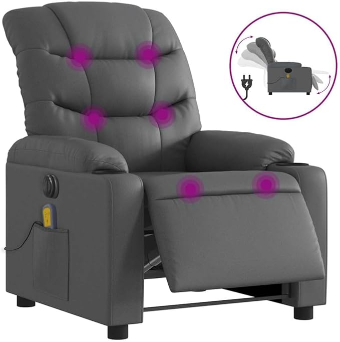 Electric Massage Recliner Chair Gray Faux Leather Metal Plywood Adjustable Angles Stain-Resistant for Living Room Home Theater Relaxation