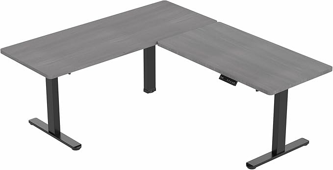 VIVO Electric Height Adjustable 67 x 60 inch Corner Stand Up Desk 2 Dark Gray Solid Table Tops Black Frame Memory Controller L-Shaped Workstation 3E Series DESK-KIT-3E6G