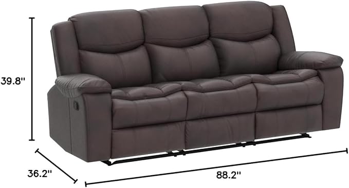 Familymill Breathable Leather Manual Reclining 3-Seat Sofa for Living Room/Office/RV