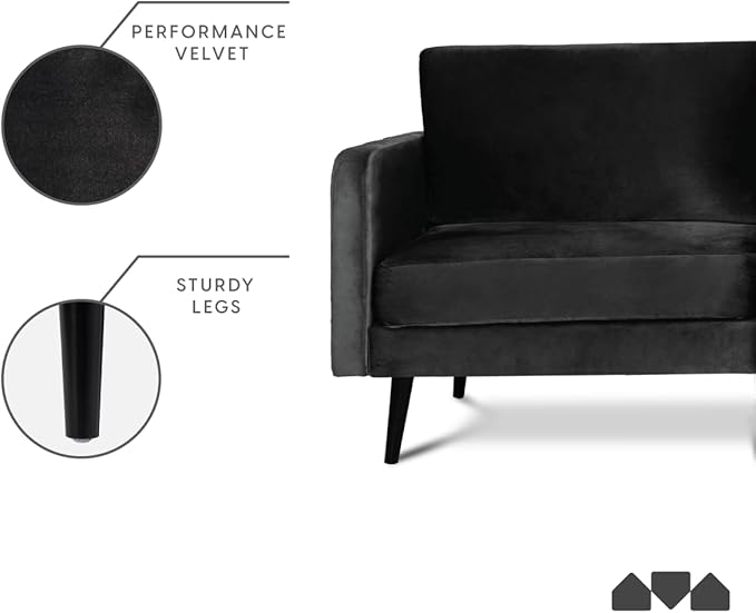 Milliard Velvet Loveseat Sofa 3 Seater 72 Couch with Soft Cushions - Compact One Box Design for Easy Apartment Delivery Modern Style for Living Room Bedroom Office (Velvet Black) (Black)
