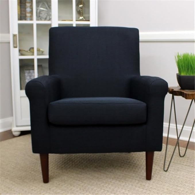 Pemberly Row Rolled Arm Lounge Chair Navy Blue Fabric Upholstery 35 H x 28 W x 30 D Contemporary Accent Chair for Living Room or Bedroom