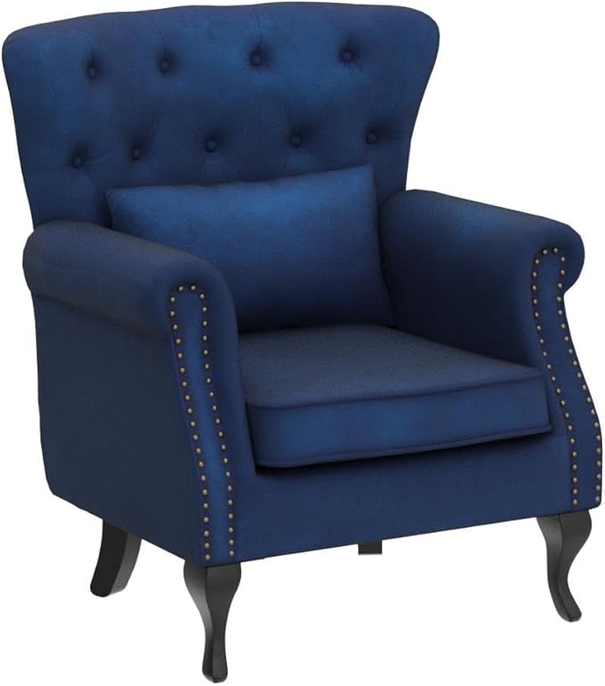 Accent Reading Arm Chairs Set of 2 for Living Room Bedroom Midcentury Modern Comfy Corner Sofa Chair Wingback Waiting Room Club Chair with Button Tufted Back &ampLumbar Pillow Velvet Blue