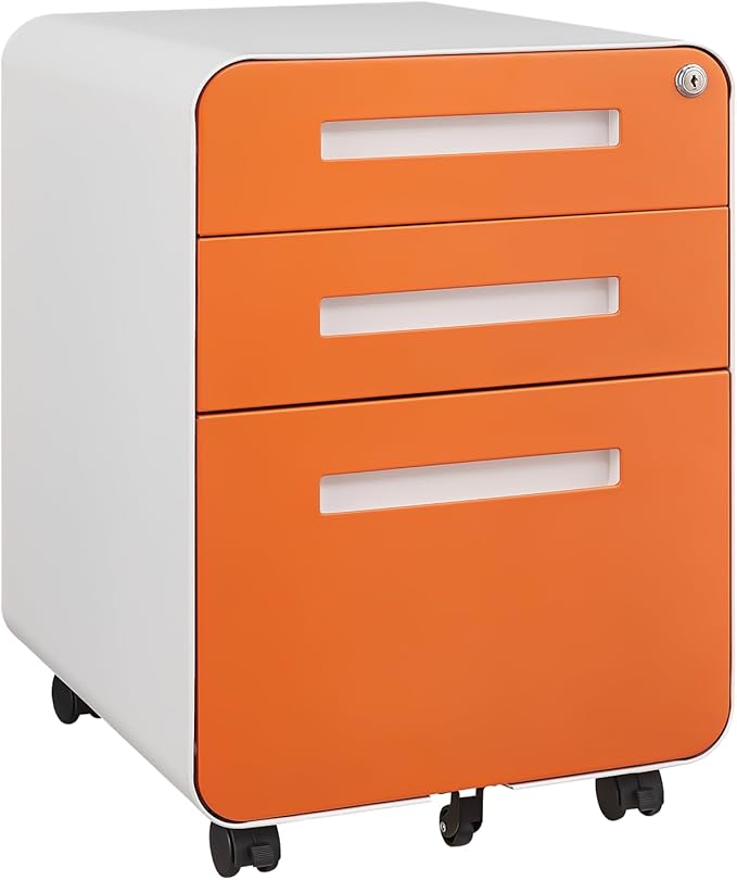 GarveeHome 3 Drawer Mobile File Cabinet with Lock Under Desk Metal Filing Cabinet for Home Office Under Desk Storage with 5 Wheels for A4/Letter/Legal Size Fully Assembled