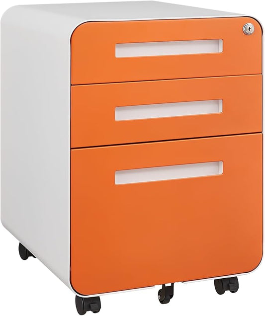 GarveeHome 3 Drawer Mobile File Cabinet with Lock Under Desk Metal Filing Cabinet for Home Office Under Desk Storage with 5 Wheels for A4/Letter/Legal Size Fully Assembled