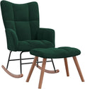 vidaXL Velvet Rocking Chair Set with Stool Dark Green- Modern Design Lounge Seating Furniture with Steel Frame &amp Wooden Rails