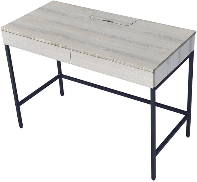 Acme Wendral Wooden Top Writing Desk with 2 Drawers in Natural and Black